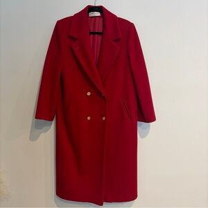 Elegant Red Double-Breasted Coat